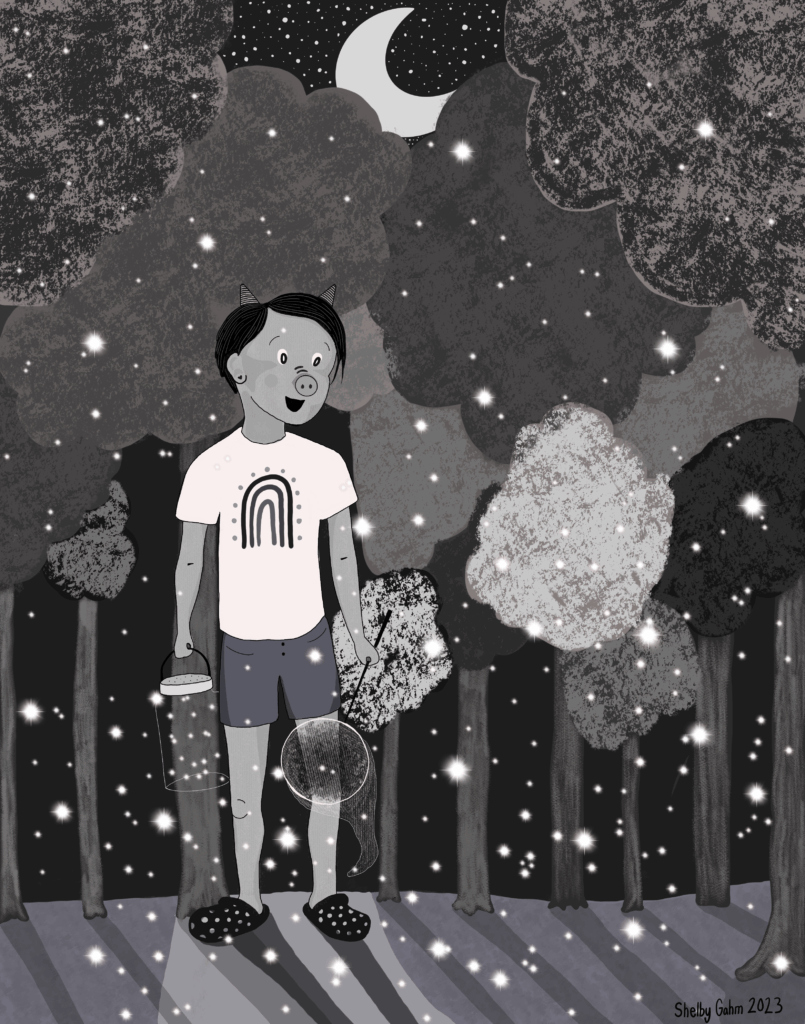 kid catching fireflies
